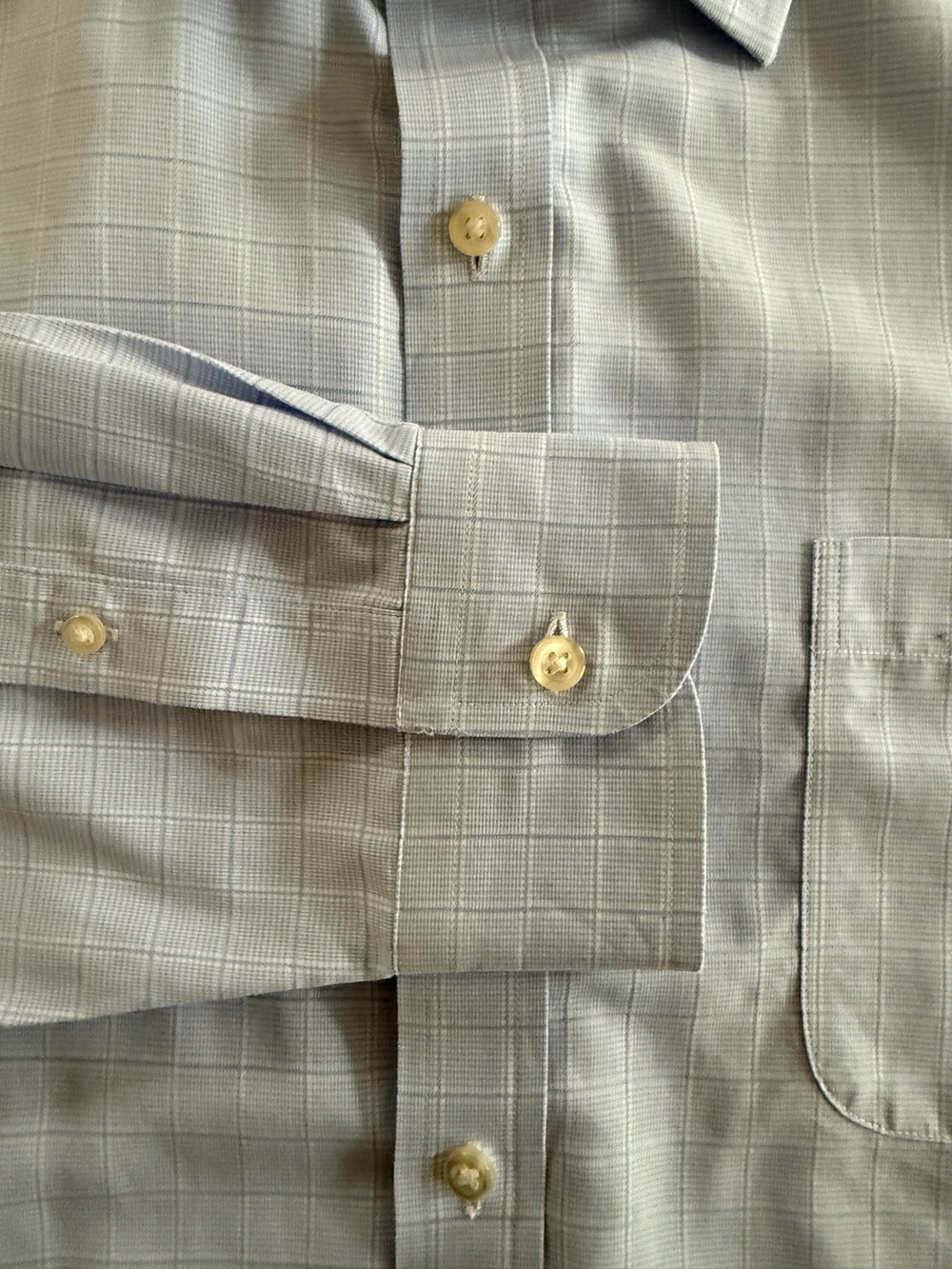 Lands’ End Men’s No Iron Dress Shirt – 16½ x 33 – Light Blue Windowpane - Picture 7 of 13